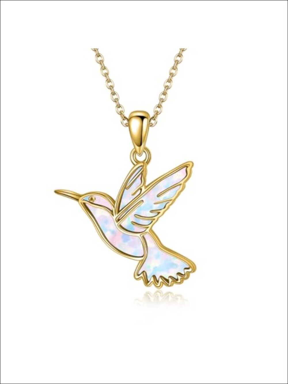 Sterling Silver Hummingbird Pendant Necklace White Opal 18in Cable Chain